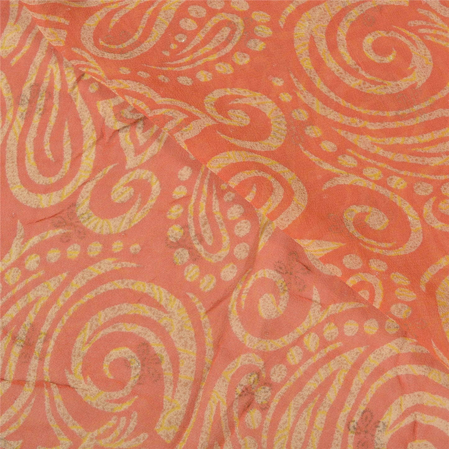 Sanskriti Vintage Peach Sarees Blend Georgette Hand Beaded Premium Sari Sustainable Fabric