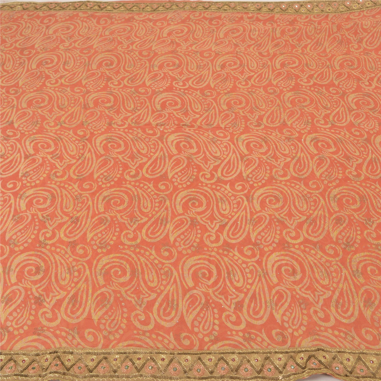 Sanskriti Vintage Peach Sarees Blend Georgette Hand Beaded Premium Sari Sustainable Fabric