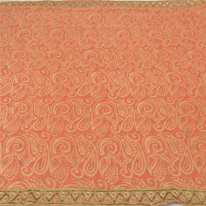 Sanskriti Vintage Peach Sarees Blend Georgette Hand Beaded Premium Sari Sustainable Fabric