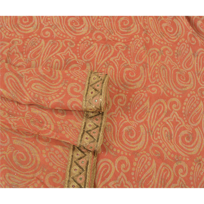 Sanskriti Vintage Peach Sarees Blend Georgette Hand Beaded Premium Sari Sustainable Fabric