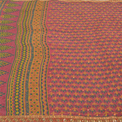 Sanskriti Vintage Purple Sarees Blend Georgette Hand Beaded Ethnic Sari Sustainable Fabric