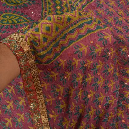 Sanskriti Vintage Purple Sarees Blend Georgette Hand Beaded Ethnic Sari Sustainable Fabric