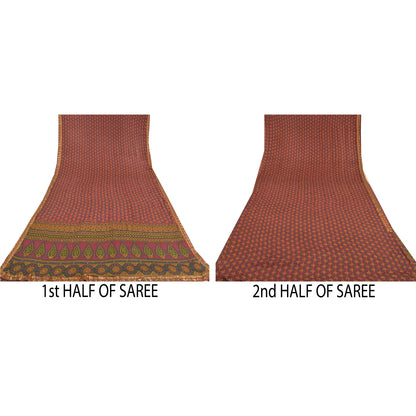 Sanskriti Vintage Purple Sarees Blend Georgette Hand Beaded Ethnic Sari Sustainable Fabric