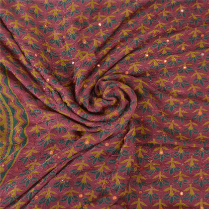 Sanskriti Vintage Purple Sarees Blend Georgette Hand Beaded Ethnic Sari Sustainable Fabric