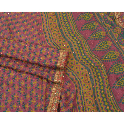 Sanskriti Vintage Purple Sarees Blend Georgette Hand Beaded Ethnic Sari Sustainable Fabric