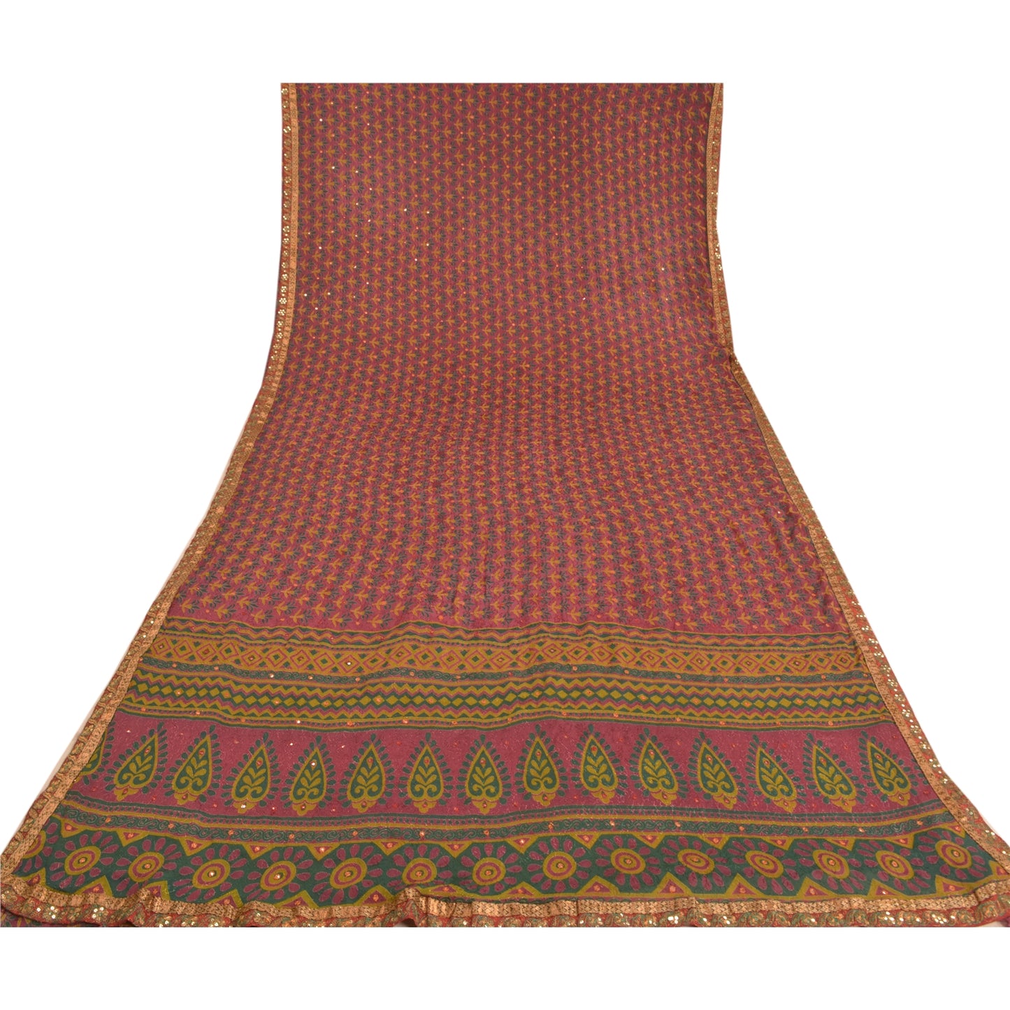 Sanskriti Vintage Purple Sarees Blend Georgette Hand Beaded Ethnic Sari Sustainable Fabric