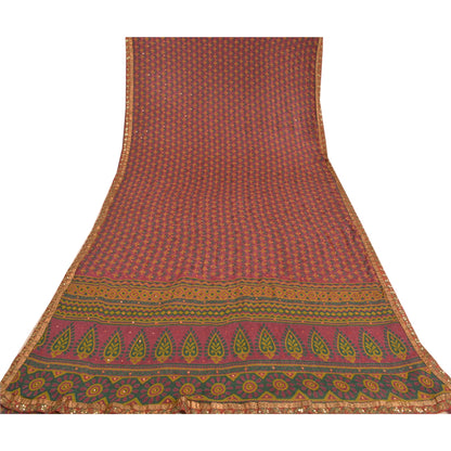 Sanskriti Vintage Purple Sarees Blend Georgette Hand Beaded Ethnic Sari Sustainable Fabric