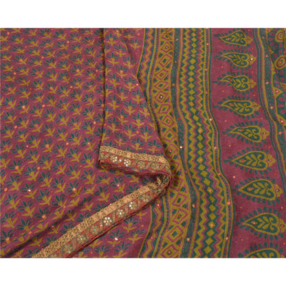 Sanskriti Vintage Purple Sarees Blend Georgette Hand Beaded Ethnic Sari Sustainable Fabric