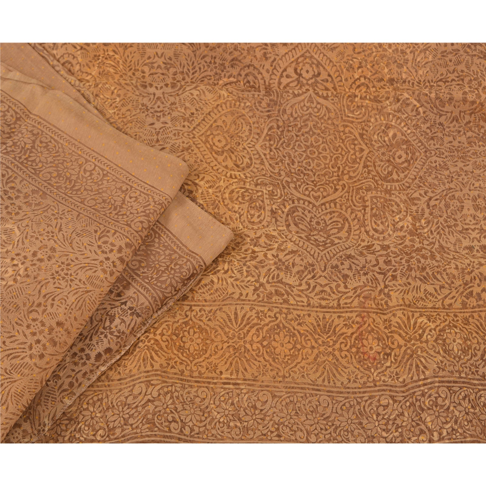 Sanskriti Vintage Brune Indiske Sarier Kunstsilke Vævet Sari Håndværk 5 Yard Bæredygtigt Stof