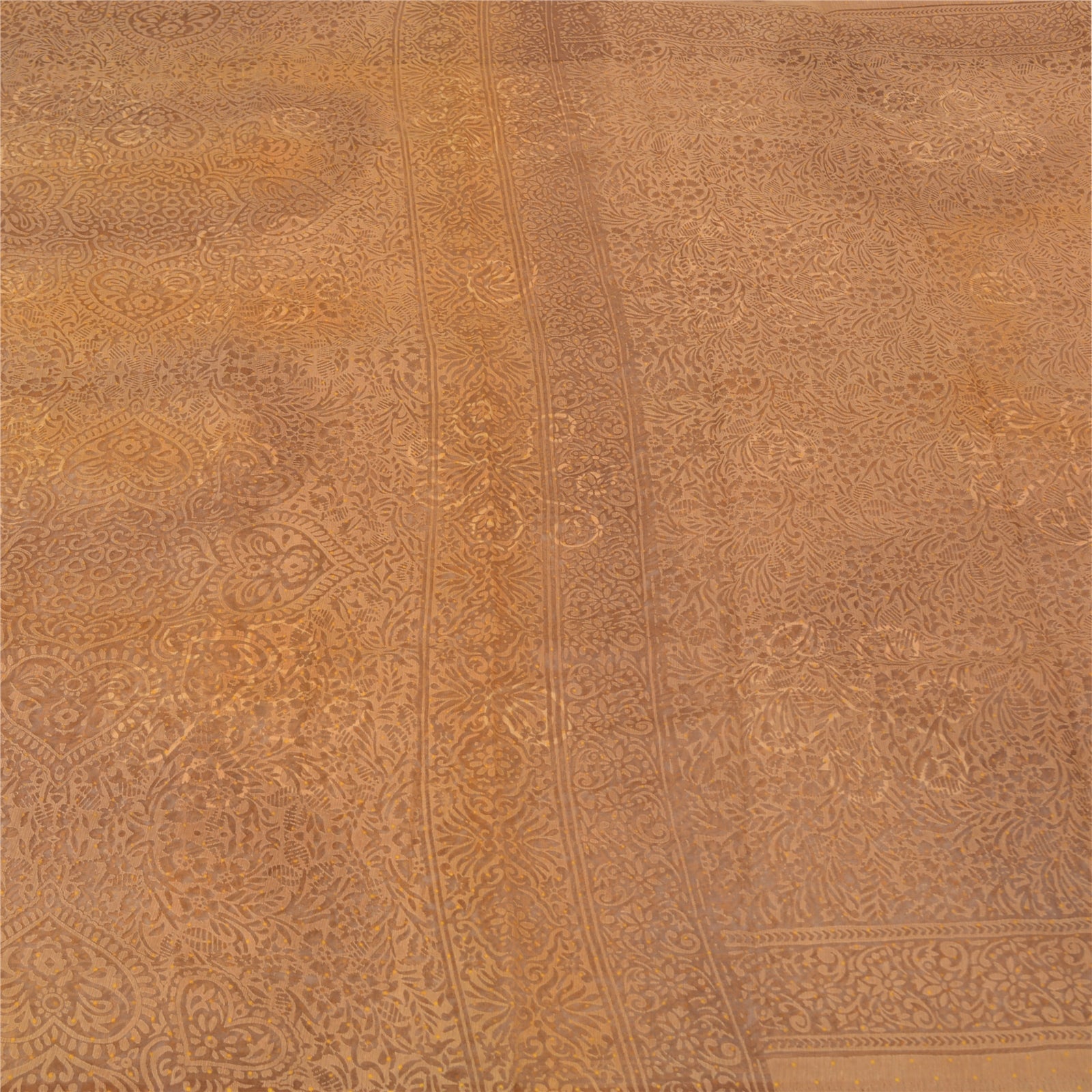 Sanskriti Vintage Brune Indiske Sarier Kunstsilke Vævet Sari Håndværk 5 Yard Bæredygtigt Stof