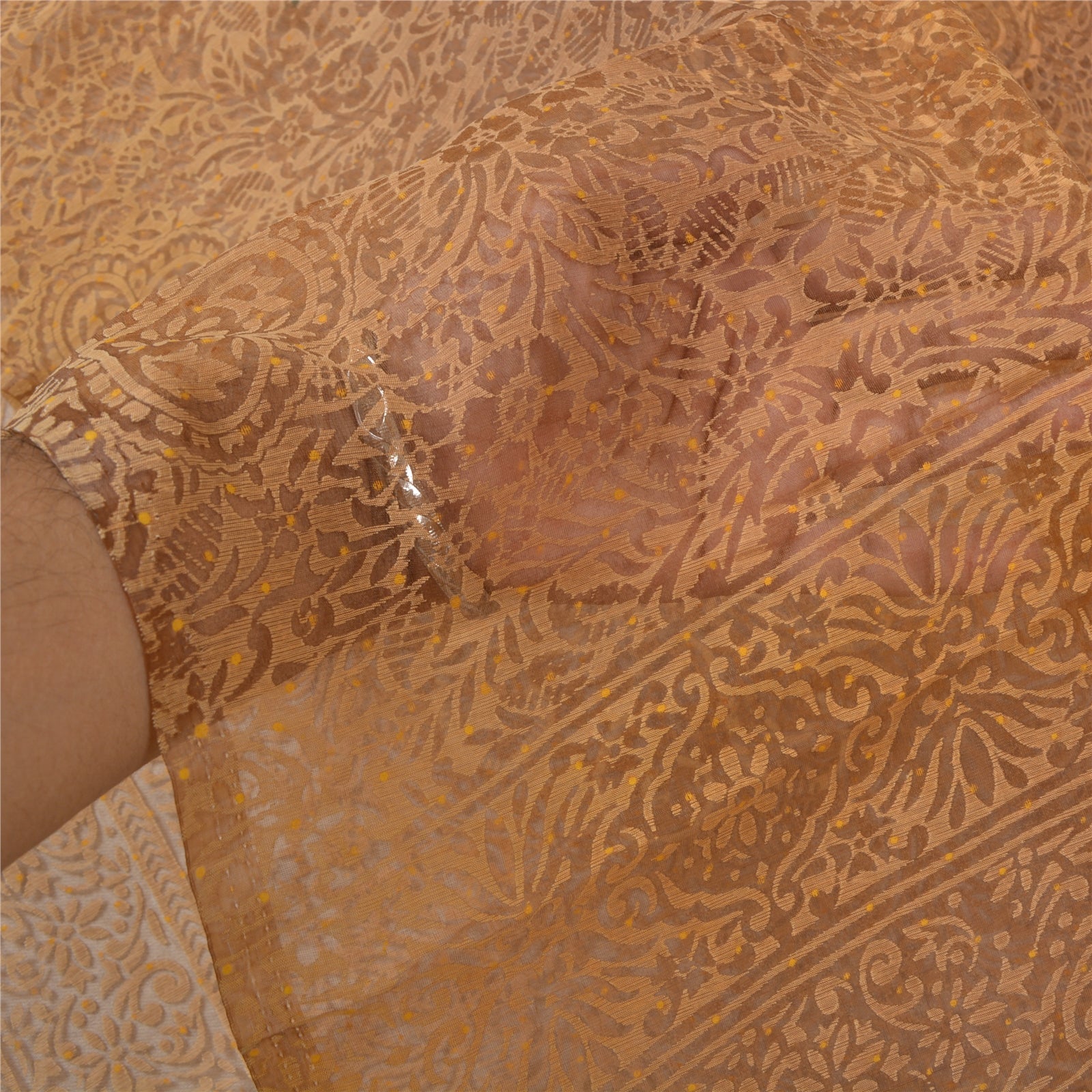 Sanskriti Vintage Brune Indiske Sarier Kunstsilke Vævet Sari Håndværk 5 Yard Bæredygtigt Stof