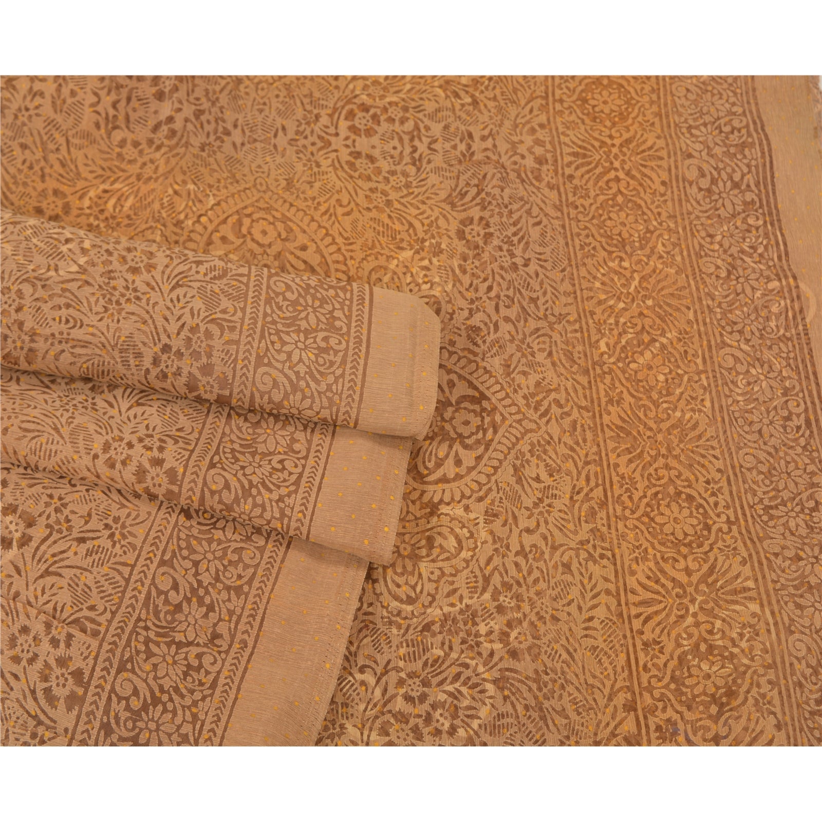 Sanskriti Vintage Brune Indiske Sarier Kunstsilke Vævet Sari Håndværk 5 Yard Bæredygtigt Stof