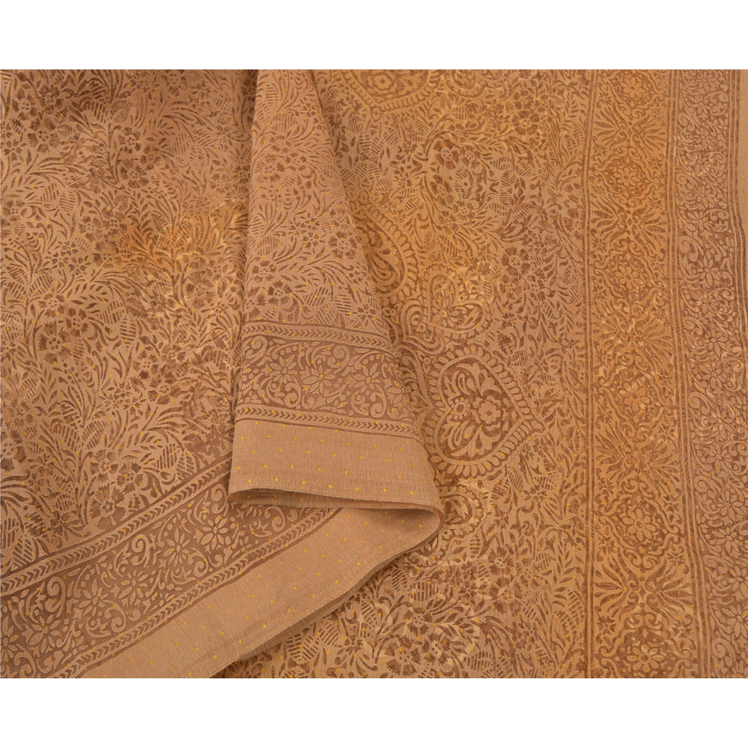 Sanskriti Vintage Brown Indian Sarees Art Silk Woven Sari Craft 5 Yard Fabric