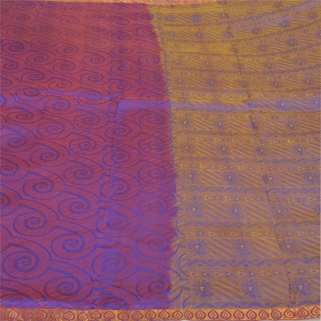 Sanskriti Vintage Purple Sarees 100% Pure Silk Woven Sari Craft 5 Yard Fabric