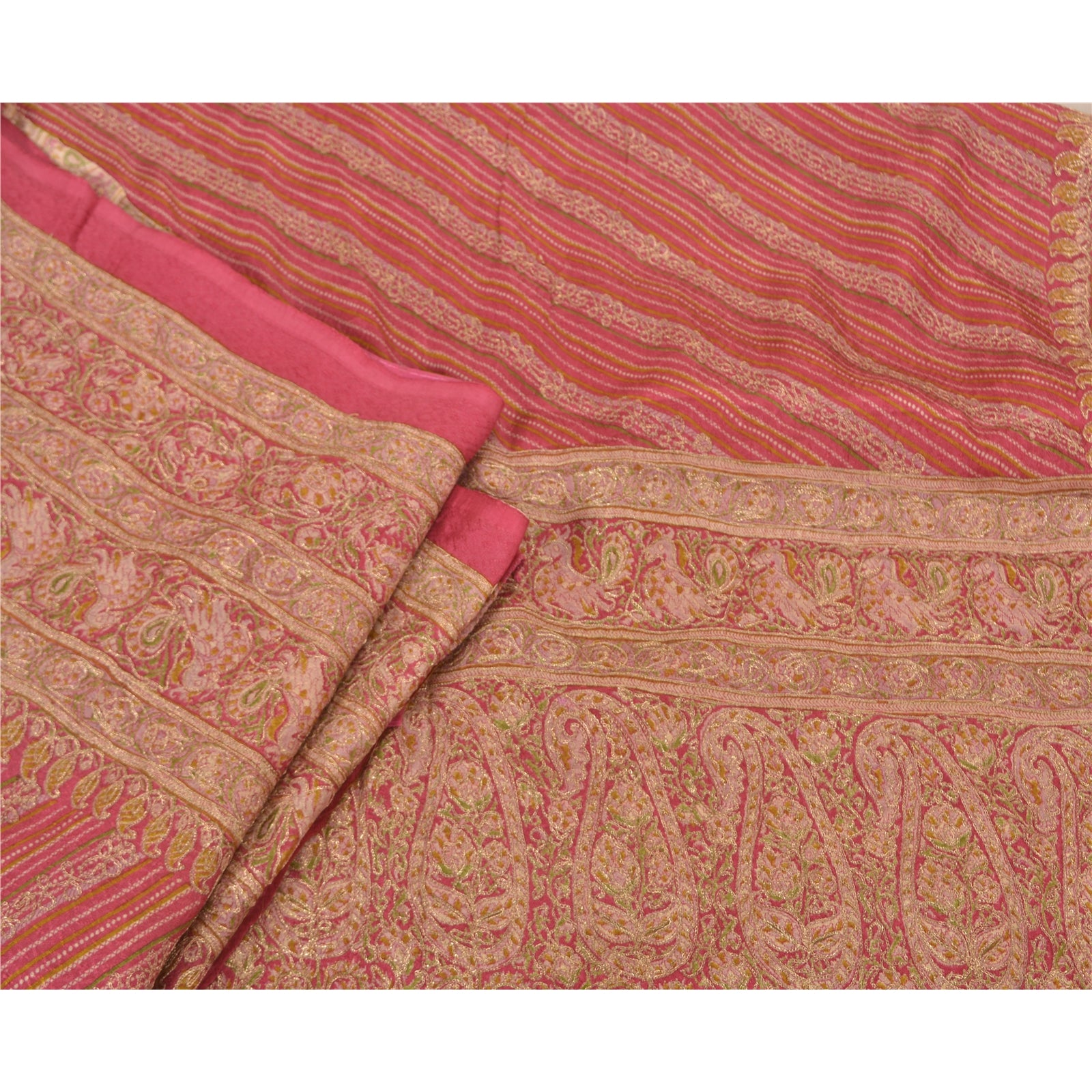 Sanskriti Vintage Pink Sarees Ren Silke Håndbroderet Premium Sari Bæredygtigt Stoff