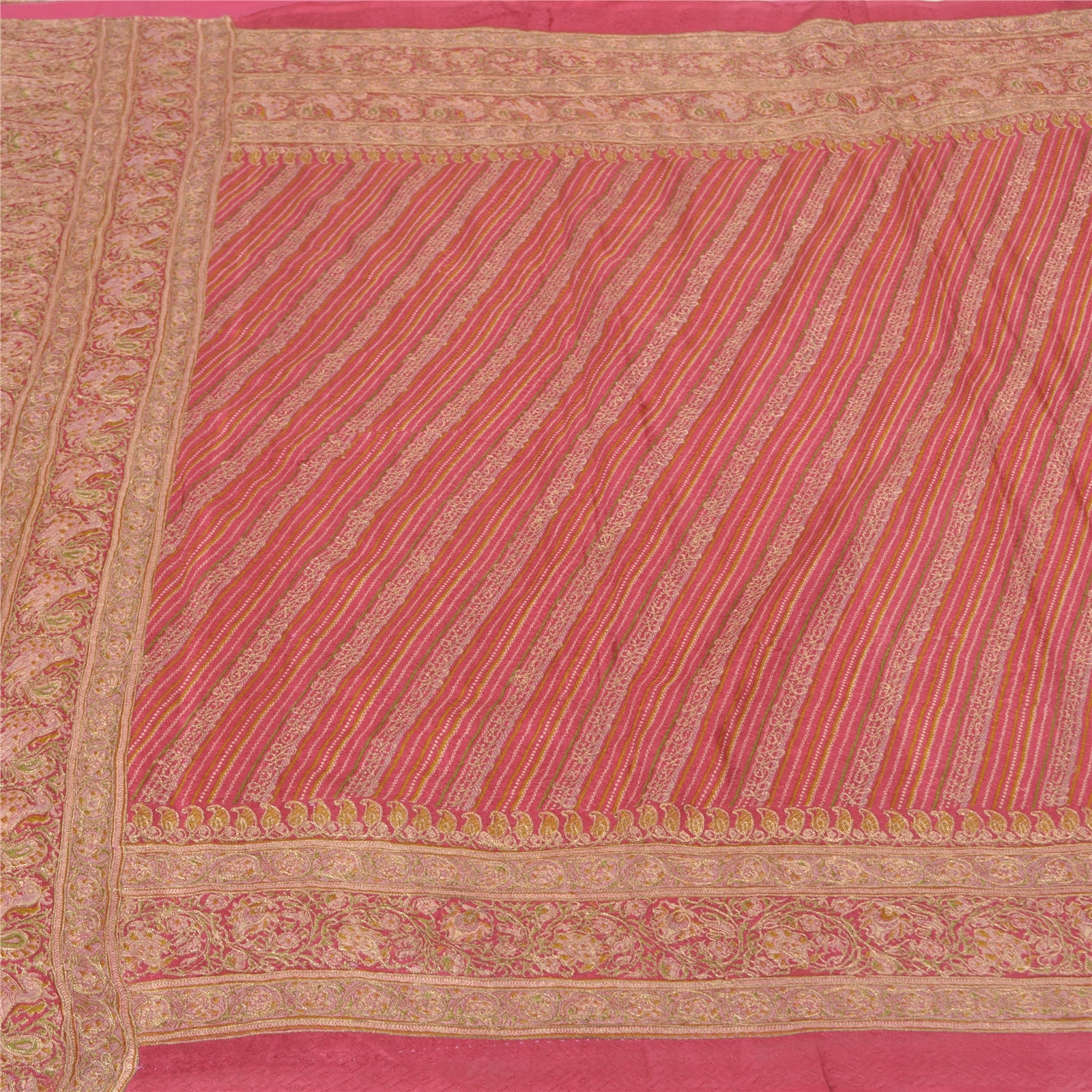 Sanskriti Vintage Pink Sarees Ren Silke Håndbroderet Premium Sari Bæredygtigt Stoff