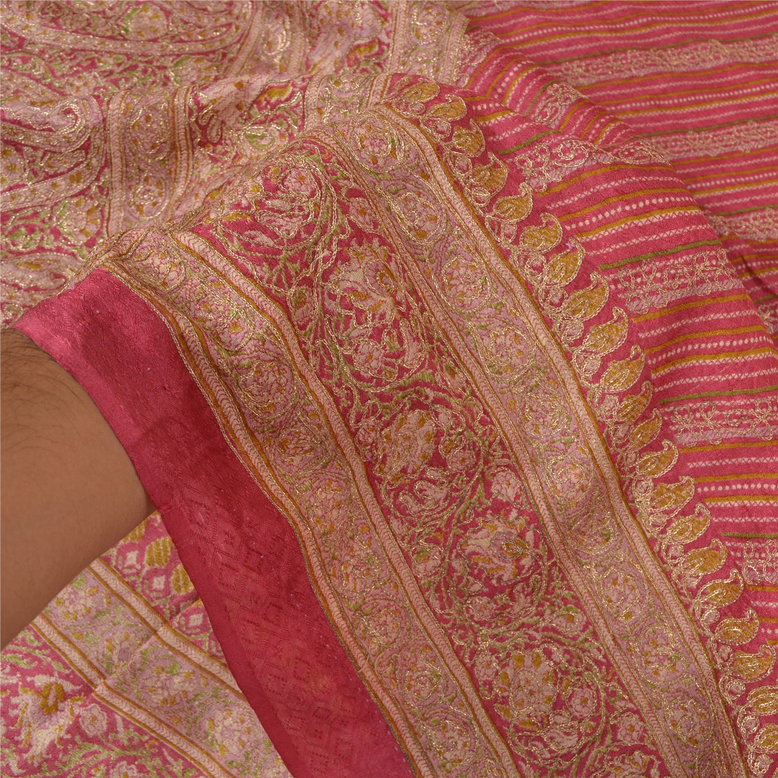 Sanskriti Vintage Pink Sarees Ren Silke Håndbroderet Premium Sari Bæredygtigt Stoff