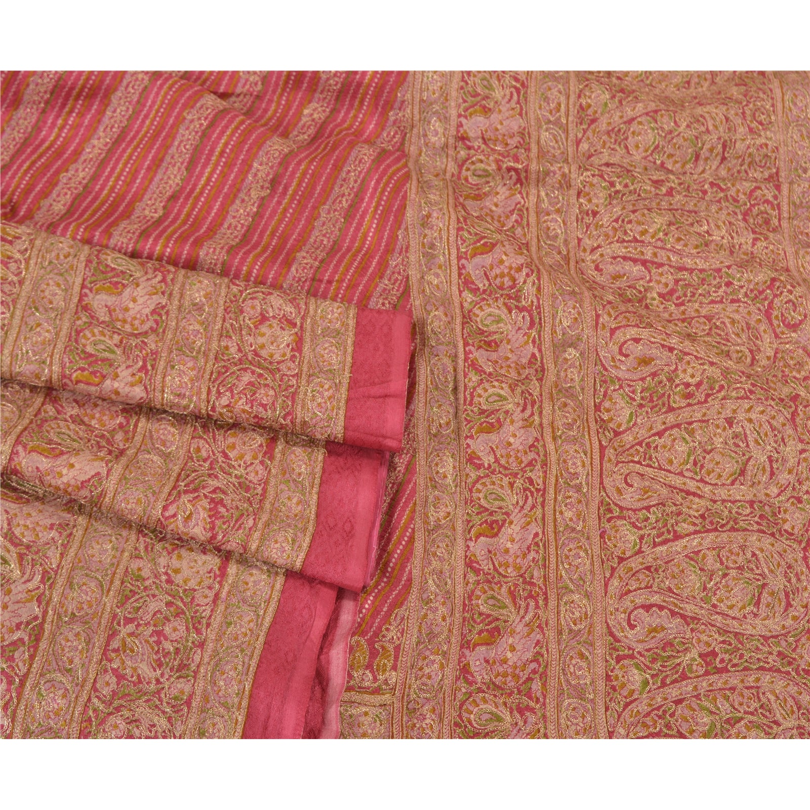 Sanskriti Vintage Pink Sarees Ren Silke Håndbroderet Premium Sari Bæredygtigt Stoff