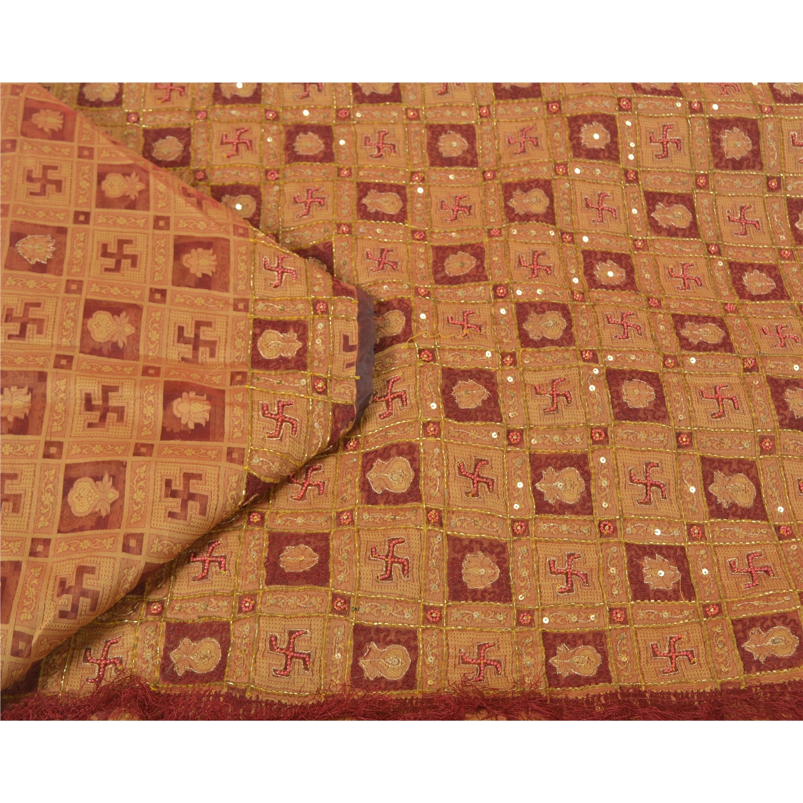 Sanskriti Vintage indiske sarier i ren organza silke, håndvævet sari med bæredygtigt stof og perler.