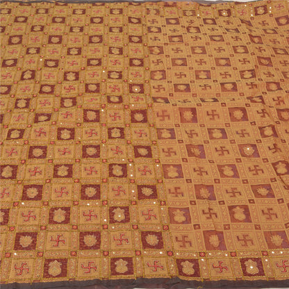 Санскритские винтажные индийские сари из чистой органзы из шелка, вручную расшитое бисером, сари из экологически чистой ткани