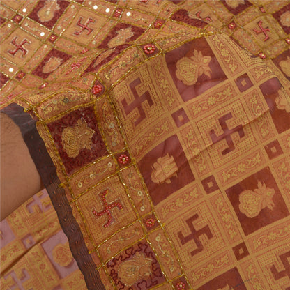 Санскритские винтажные индийские сари из чистой органзы из шелка, вручную расшитое бисером, сари из экологически чистой ткани