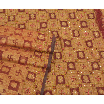 Санскритские винтажные индийские сари из чистой органзы из шелка, вручную расшитое бисером, сари из экологически чистой ткани