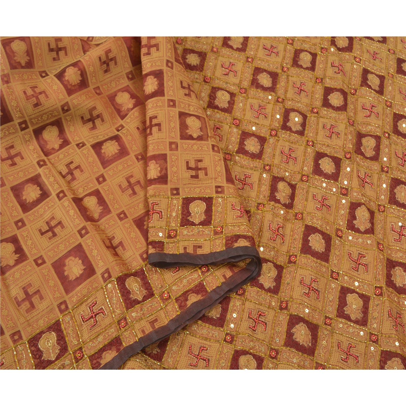 Sanskriti Vintage indiske sarier i ren organza silke, håndvævet sari med bæredygtigt stof og perler.