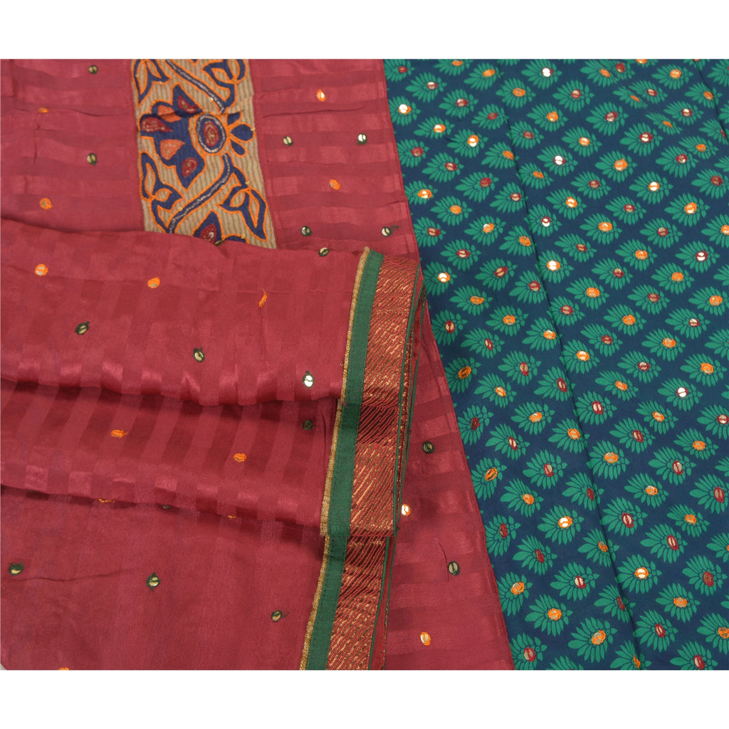 Sanskriti Vintage Dark Red Sarees Blend Georgette Hand Beaded Sari Craft Sustainable Fabric