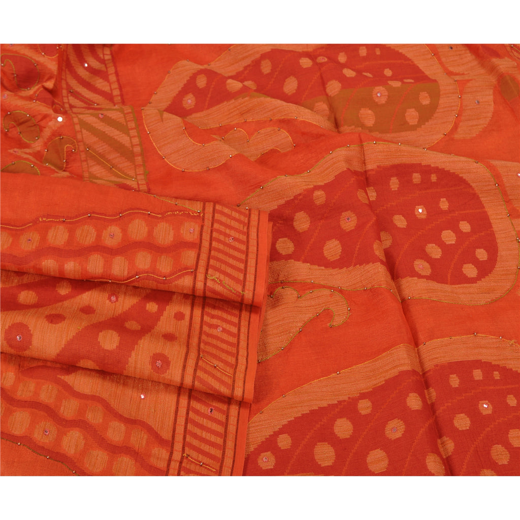 Sanskriti Vintage Orange Sarees Ren Silke Håndvævet Sari Håndværksmæssigt Bæredygtigt Stoff