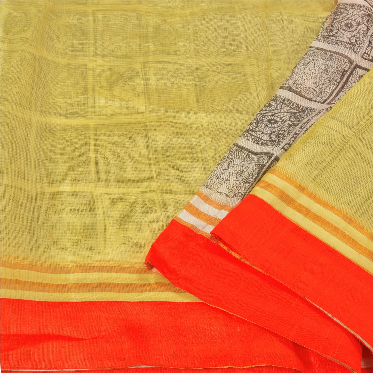 Sanskriti Vintage Green Sarees 100% Pure Silk Printed Woven Kota Sari Sustainable Fabric