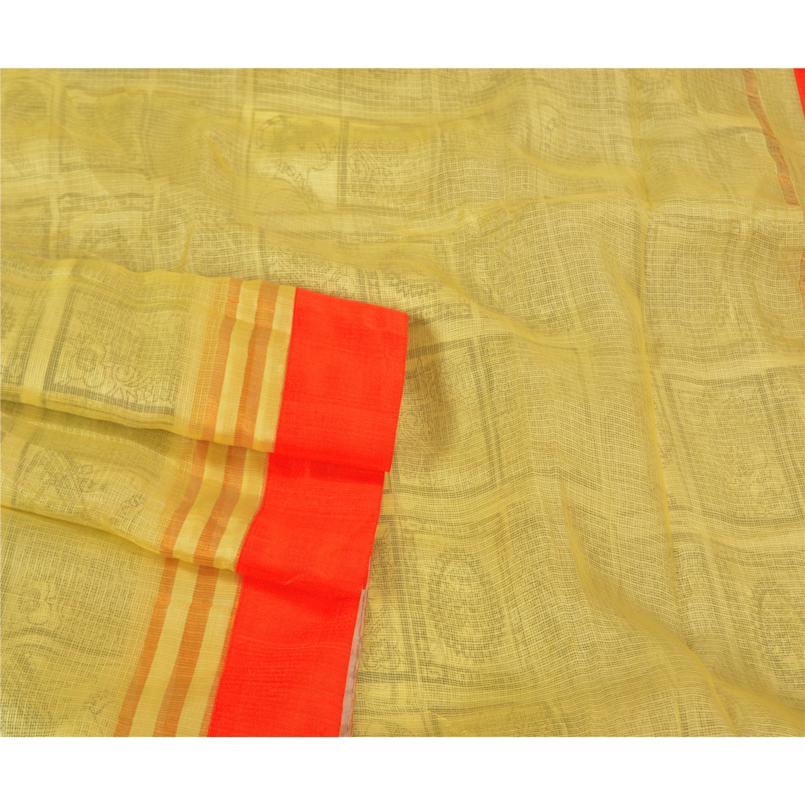 Sanskriti Vintage Grønne Sareer 100% Ren Silke Trykt Vævet Kota Sari Bæredygtigt Stof