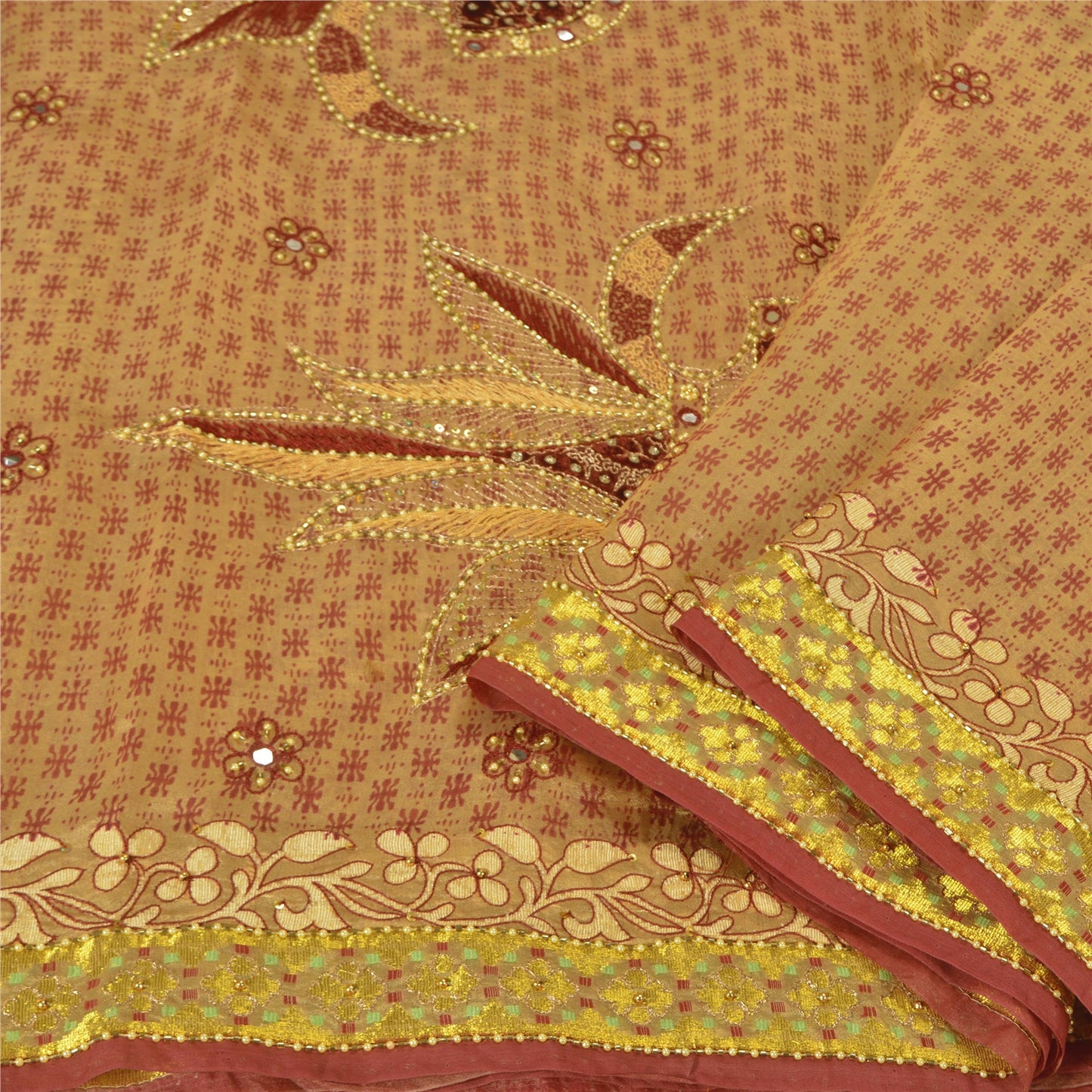 Sanskriti Vintage Cream Sarees Cotton Silk Hand Beaded Premium Sari Craft Sustainable Fabric