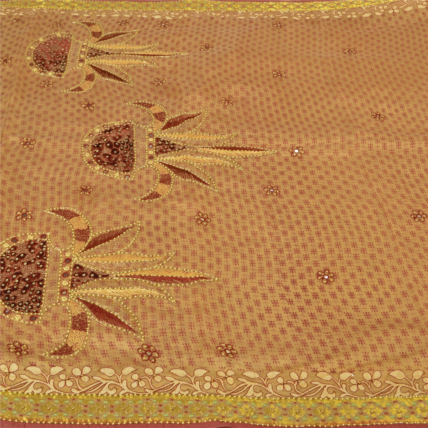 Sanskriti Vintage Cream Sarees Cotton Silk Hand Beaded Premium Sari Craft Sustainable Fabric