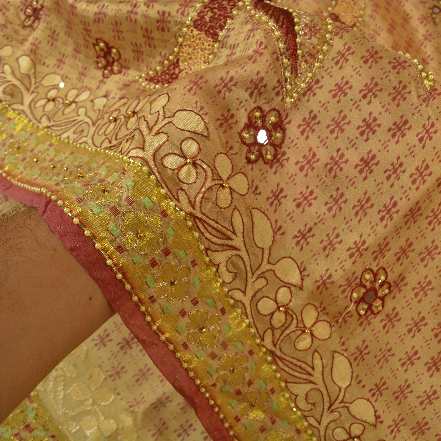 Sanskriti Vintage Cream Sarees Cotton Silk Hand Beaded Premium Sari Craft Sustainable Fabric