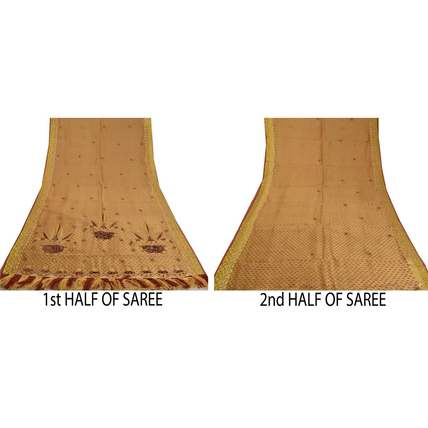 Sanskriti Vintage Cream Sarees Cotton Silk Hand Beaded Premium Sari Craft Sustainable Fabric