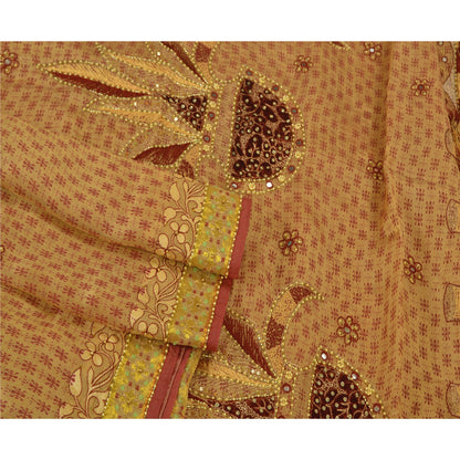 Sanskriti Vintage Cream Sarees Cotton Silk Hand Beaded Premium Sari Craft Sustainable Fabric