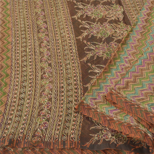 Sanskriti Vintage Indian Sarees Chiffon Hand Beaded Premium Sari Craft Sustainable Fabric