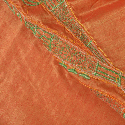 Sanskriti Vintage Orange Sarees Art Silk Hand Beaded Cultural Sari Craft Sustainable Fabric