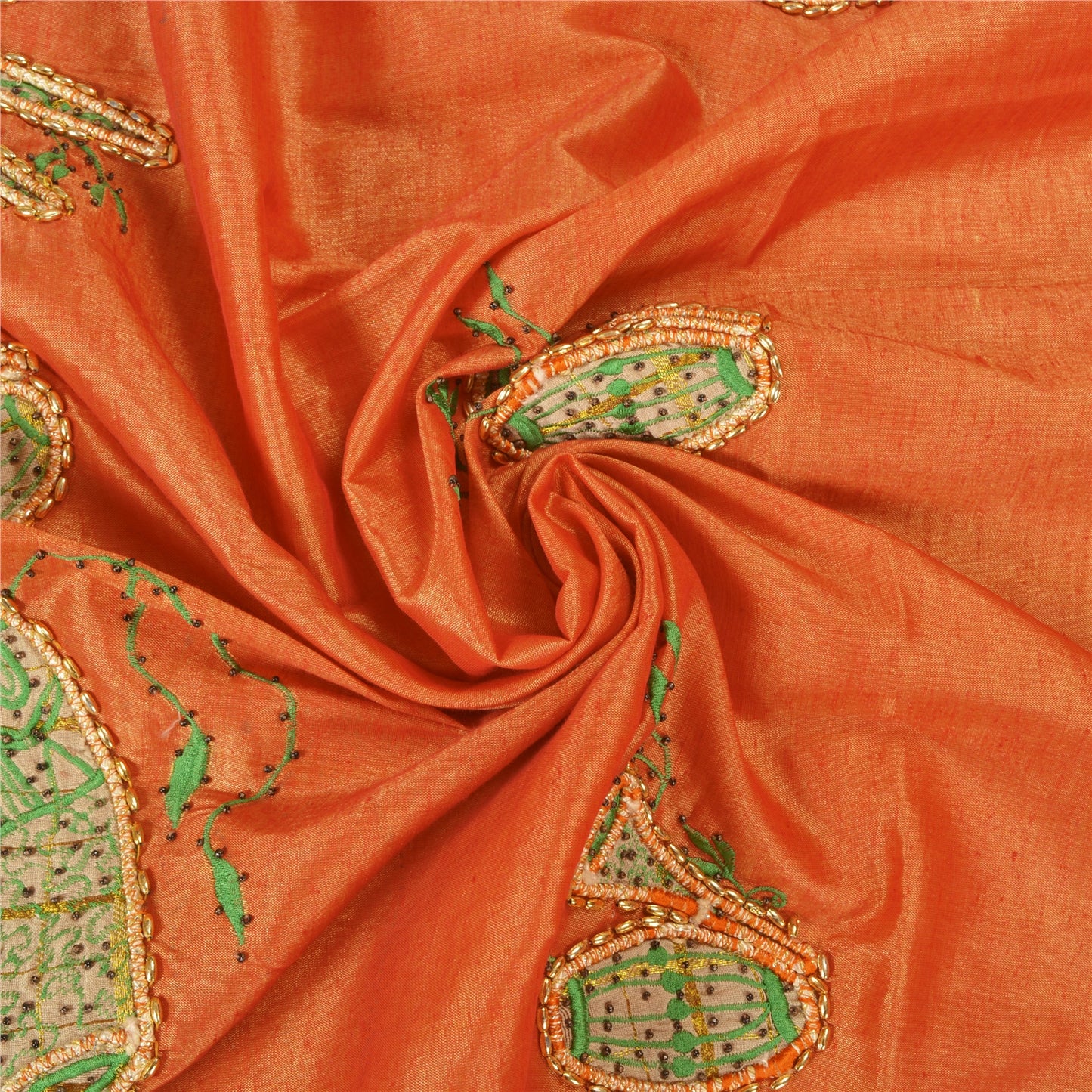 Sanskriti Vintage Orange Sarees Art Silk Hand Beaded Cultural Sari Craft Sustainable Fabric