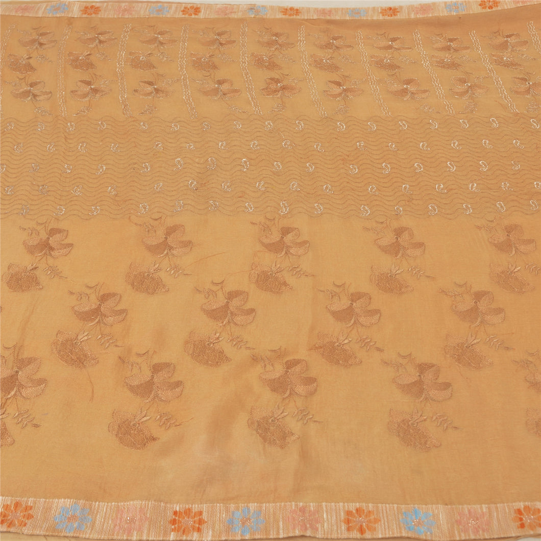 Sanskriti Vintage Peach Sarees Pure Chiffon Silk Embroidered Premium Sari Fabric
