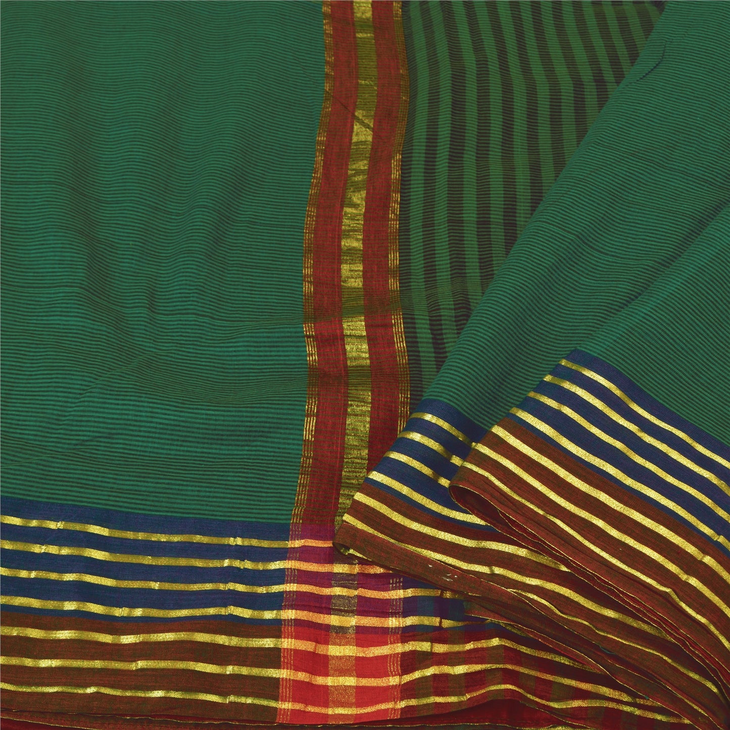 Sanskriti Vintage Green Sarees Cotton Silk Woven Ilkal Premium Sari 5 YD Sustainable Fabric