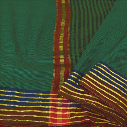 Sanskriti Vintage Green Sarees Cotton Silk Woven Ilkal Premium Sari 5 YD Sustainable Fabric