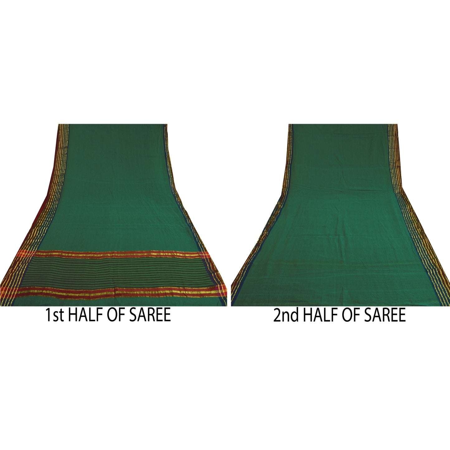 Sanskriti Vintage Green Sarees Cotton Silk Woven Ilkal Premium Sari 5 YD Sustainable Fabric