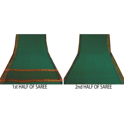 Sanskriti Vintage Green Sarees Cotton Silk Woven Ilkal Premium Sari 5 YD Sustainable Fabric