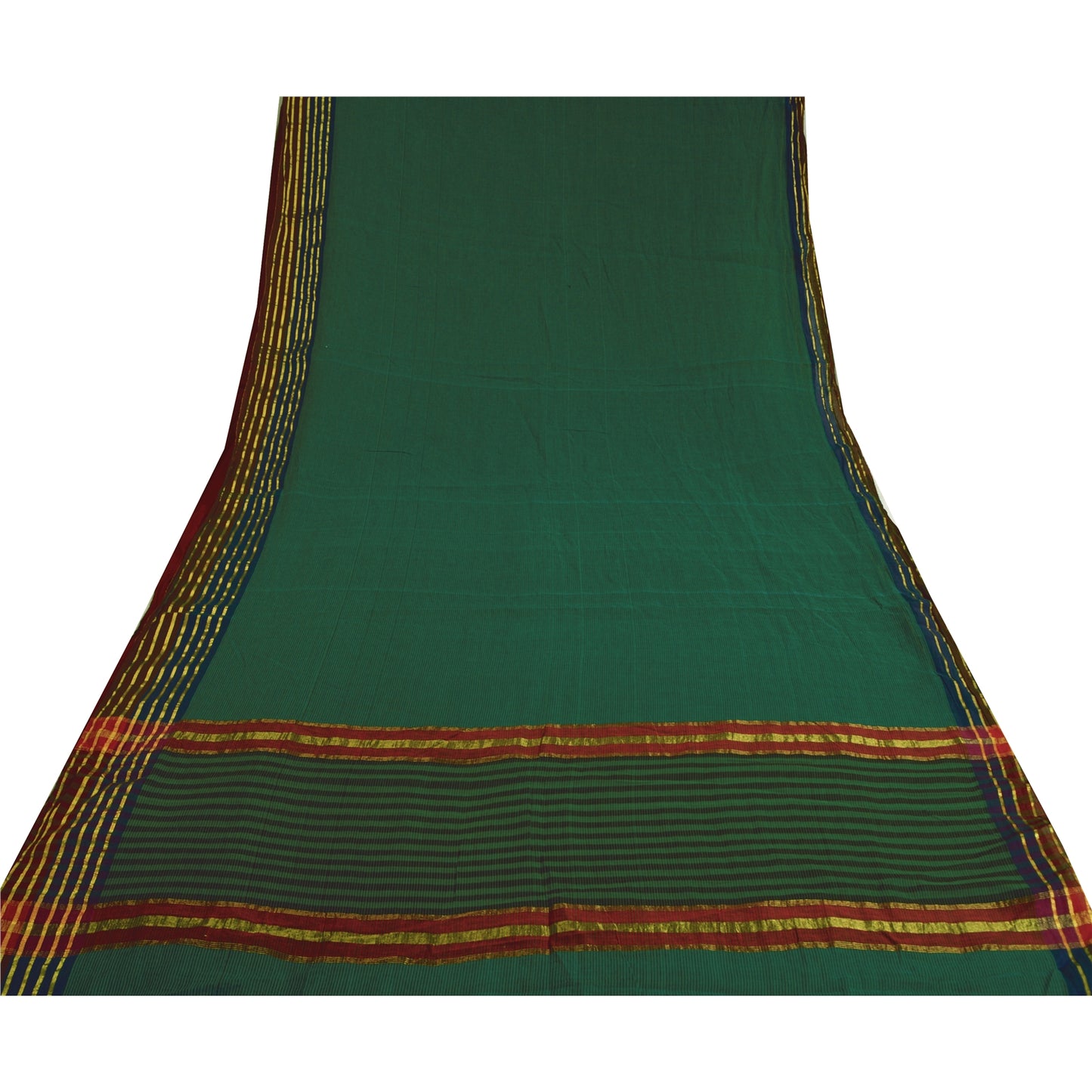 Sanskriti Vintage Green Sarees Cotton Silk Woven Ilkal Premium Sari 5 YD Sustainable Fabric