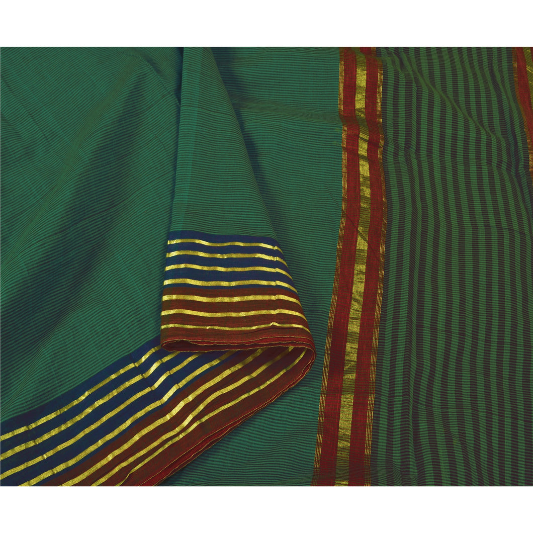 Sanskriti Vintage Green Sarees Cotton Silk Woven Ilkal Premium Sari 5 YD Fabric