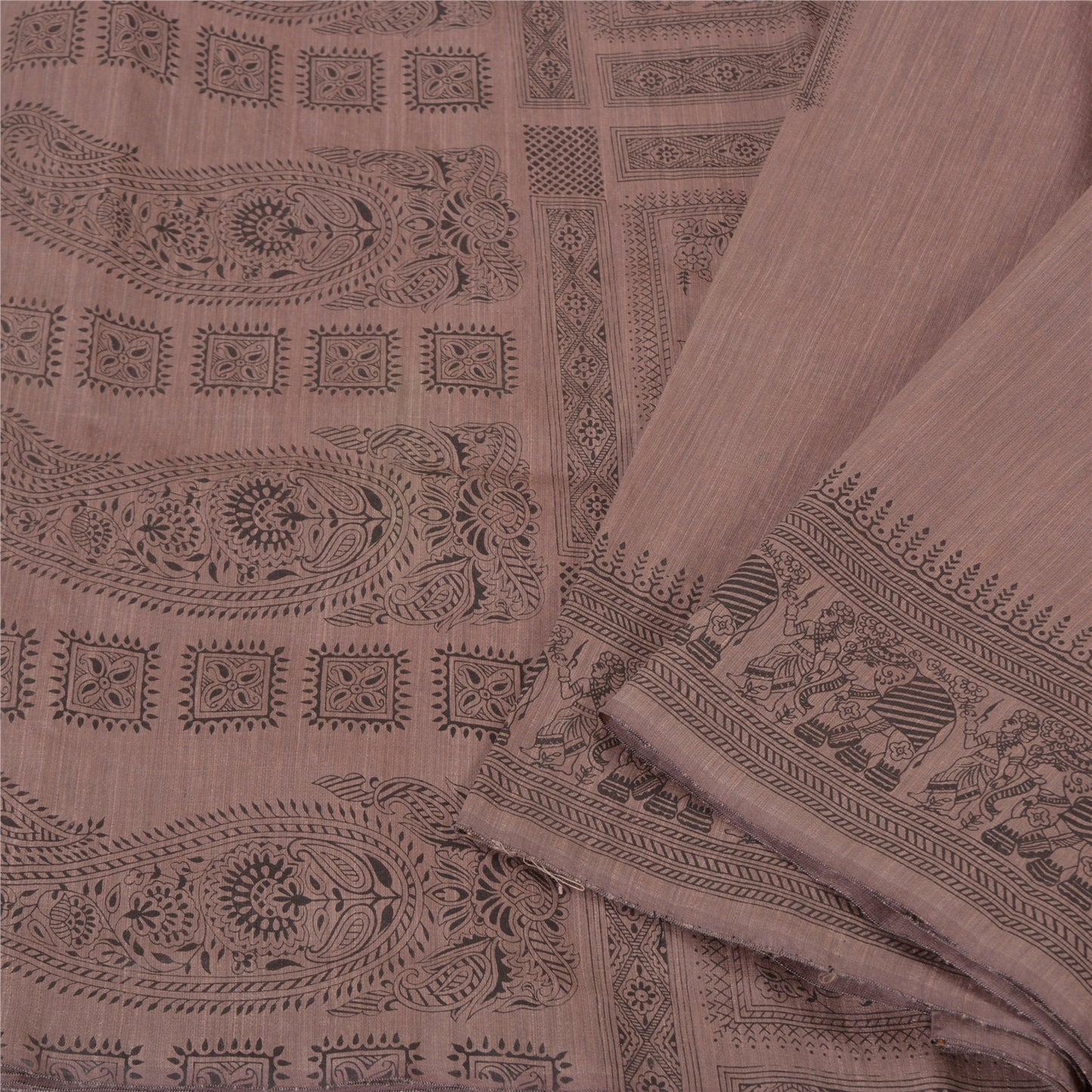 Санскритские винтажные ржаво-фиолетовые сари с рисунком из шелка и анималистичным принтом, устойчивая ткань