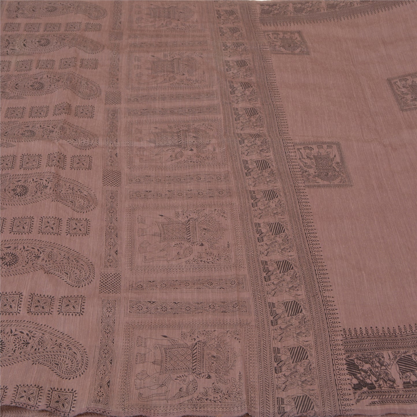 Санскритские винтажные ржаво-фиолетовые сари с рисунком из шелка и анималистичным принтом, устойчивая ткань