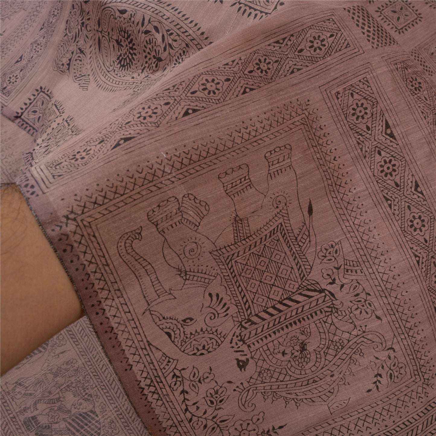 Санскритские винтажные ржаво-фиолетовые сари с рисунком из шелка и анималистичным принтом, устойчивая ткань