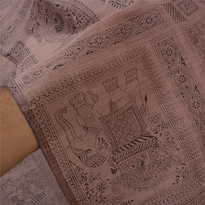 Санскритские винтажные ржаво-фиолетовые сари с рисунком из шелка и анималистичным принтом, устойчивая ткань